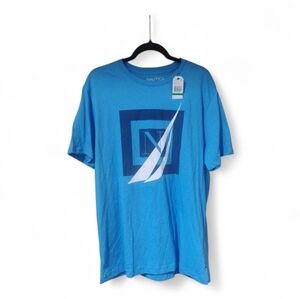 Nautica Aqua Men's Short Sleeve Logo Front T Shirt SZ L NWT